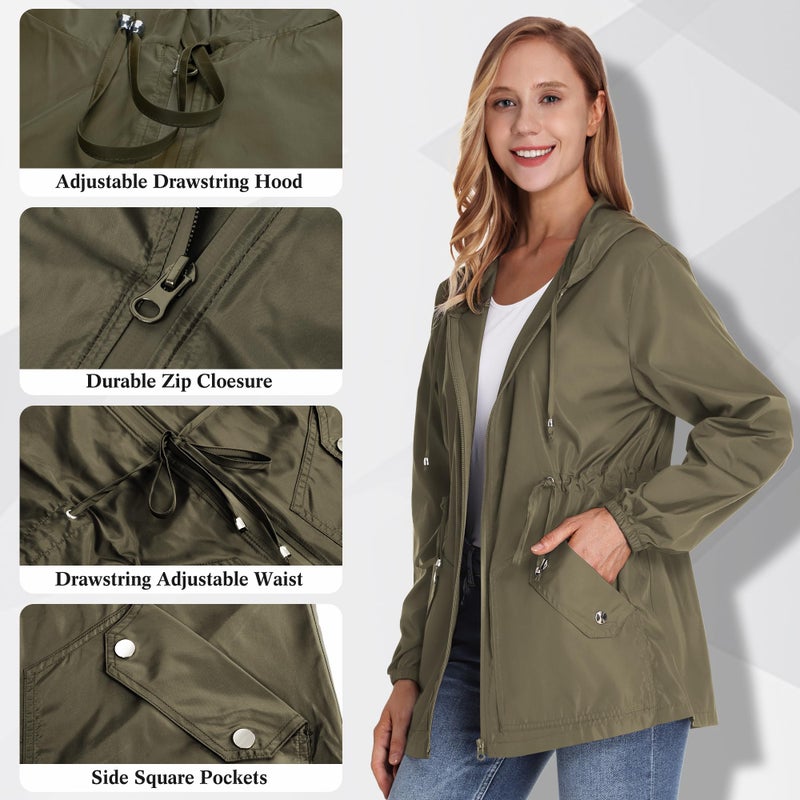 JTANIB Women Packable Rain Jacket Waterproof Lightweight Raincoat Hooded for Hiking Outdoor Travel - Image 3